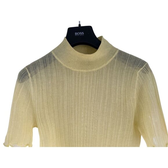 Majorelle Yellow Arbor Shortsleeved Sheer Mock Neck Top Size med - Picture 3 of 7